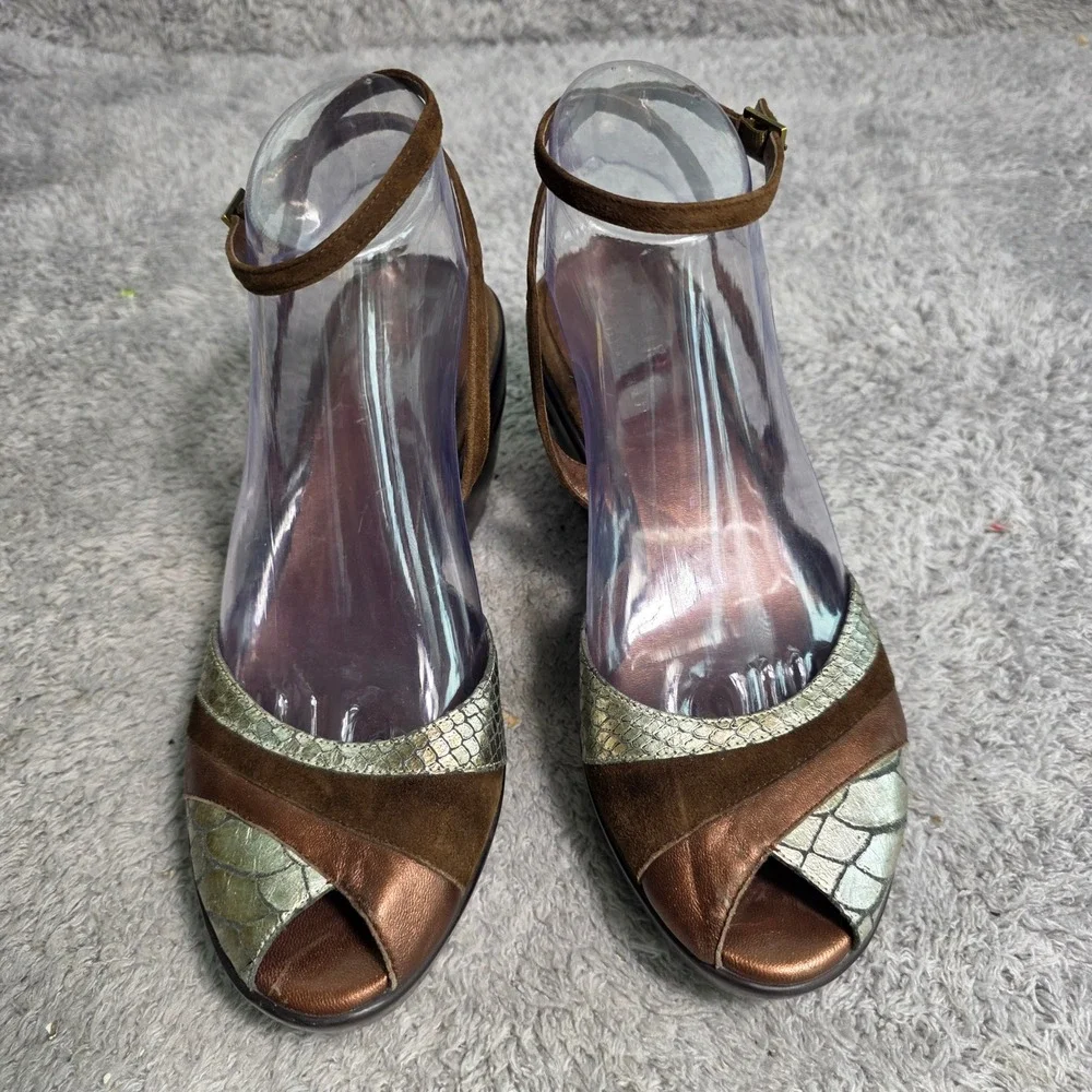 VTG Cole Haan NikeAir Wedge Sandals‎ Brown Bronze Snakeskin Women 7B Excellent